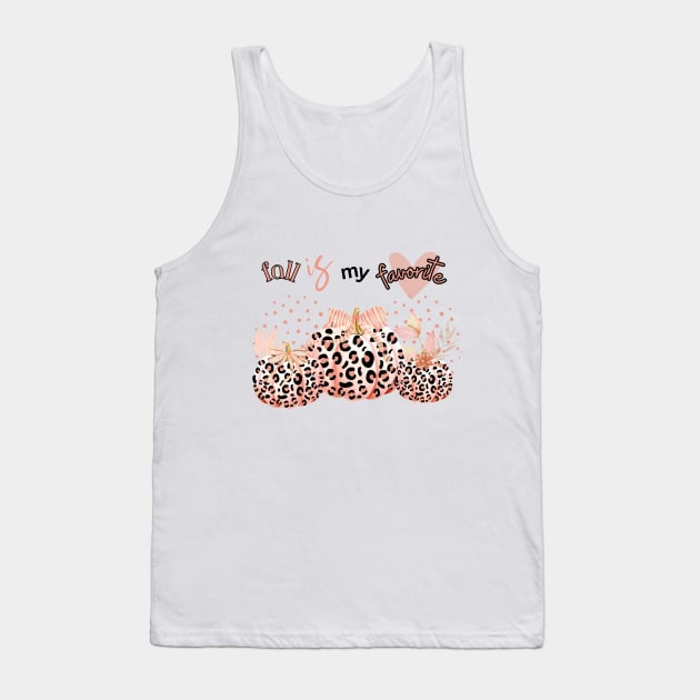 Fall is My Favorite with Leopard Pumpkins in Pink Tank Top by mw1designsart